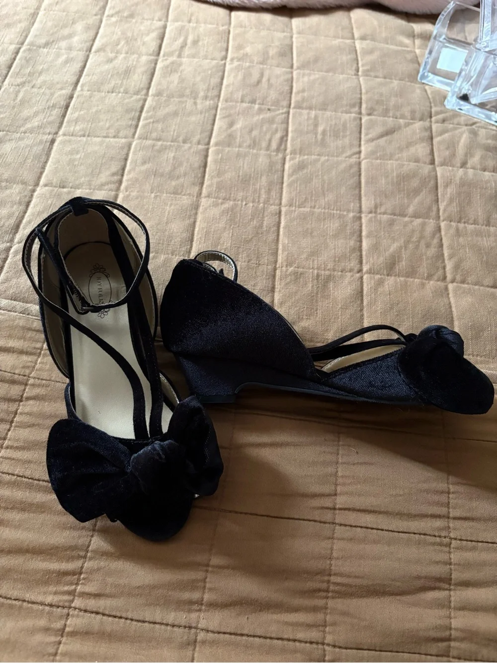 Joyfolie Black Velvet Bow Ankle-Strap Dress Shoes - Girls